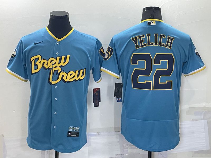 Men Milwaukee Brewers 22 Yelich Blue City Edition Elite Nike 2022 MLB Jerseys